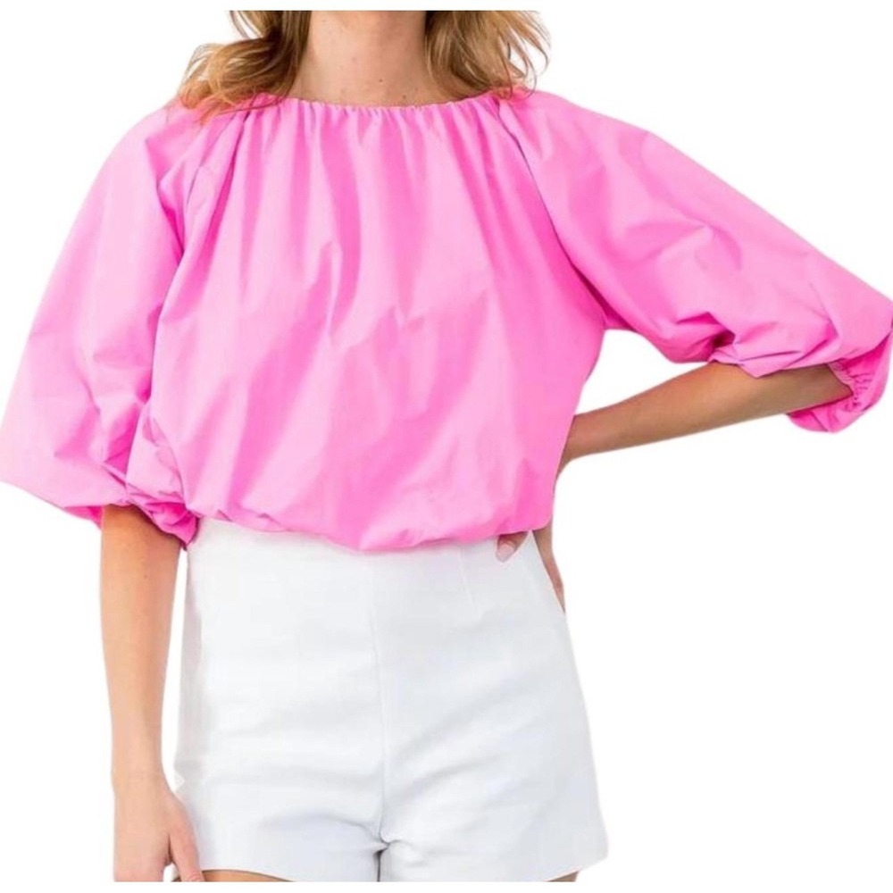 THML Pink Mid Puff Sleeve Top Size Large